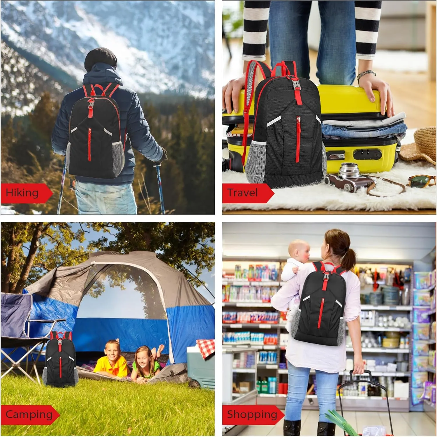 20L Lightweight Foldable Water Resistant Packable Travel Small Hiking Backpack Daypack for Men Women(Black)
