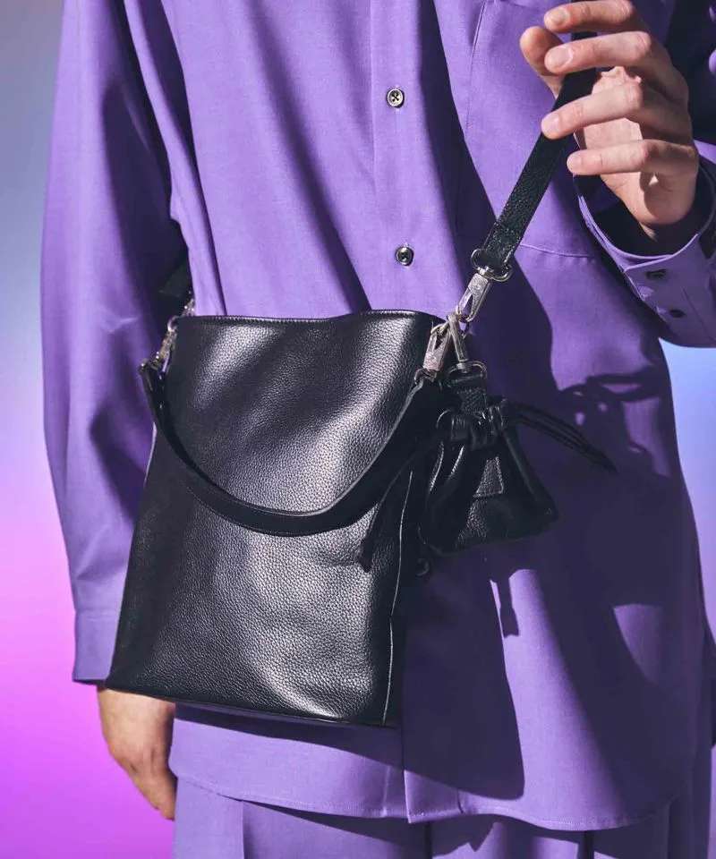 Chic 2WAY Mini Leather Shoulder Bag with Elegant Drawstring Charm