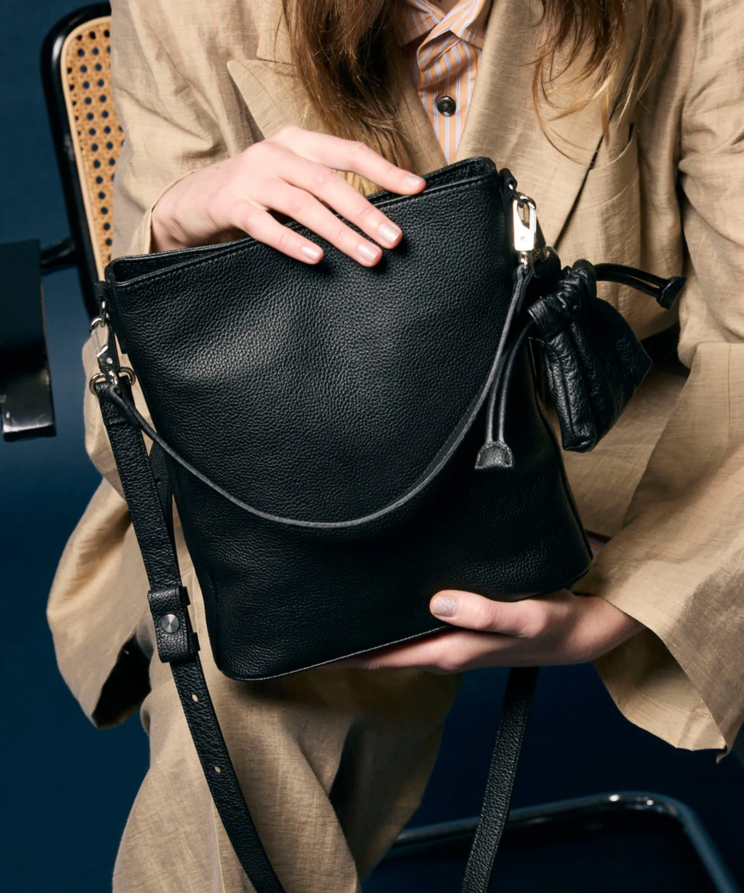 Chic 2WAY Mini Leather Shoulder Bag with Elegant Drawstring Charm