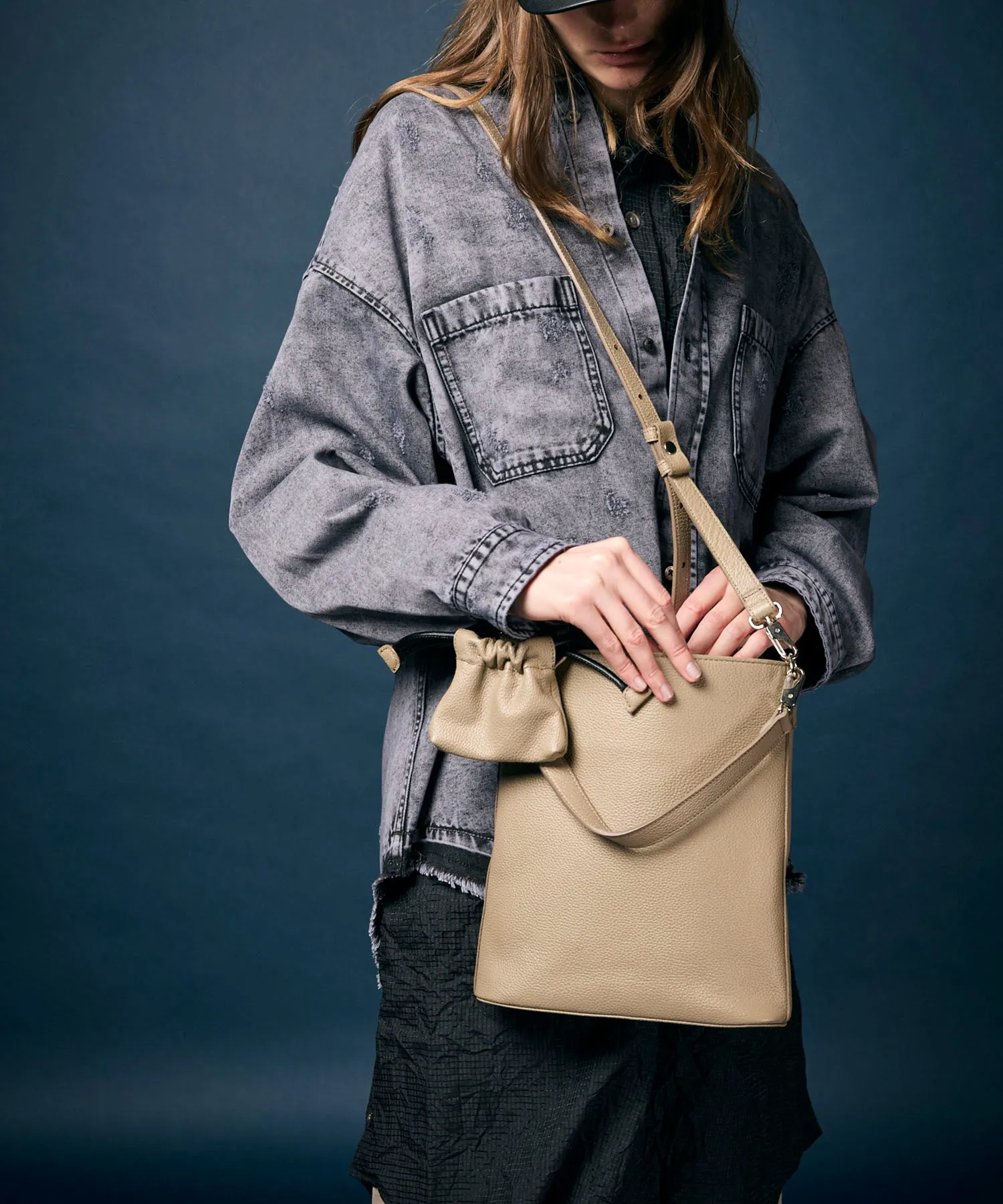 Chic 2WAY Mini Leather Shoulder Bag with Elegant Drawstring Charm