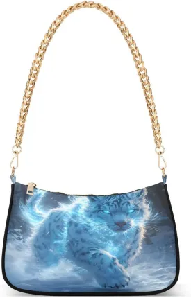 ALAZA Blue Tiger 3d Chian Shoulder Bag Handbags Tote Mini Clutch Purse Hobo Bag with Zipper Closure for Women