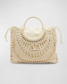 Allover Knot Braided Drawstring Tote Bag