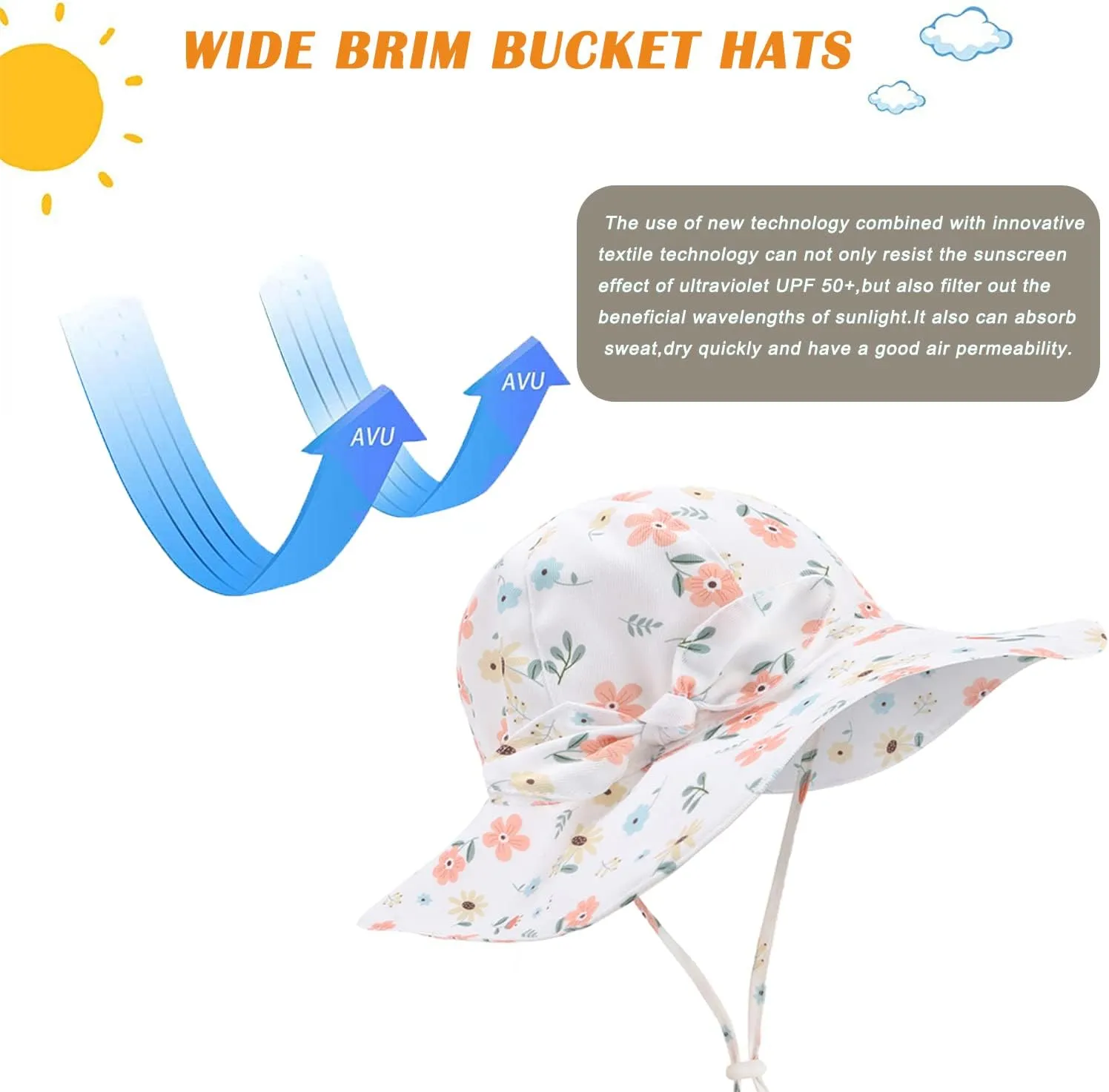 Baby Girl Sun Hat Summer Beach Hats with UPF 50  Toddler Infant with Wide Brim Strap Outdoor Bucket Hat
