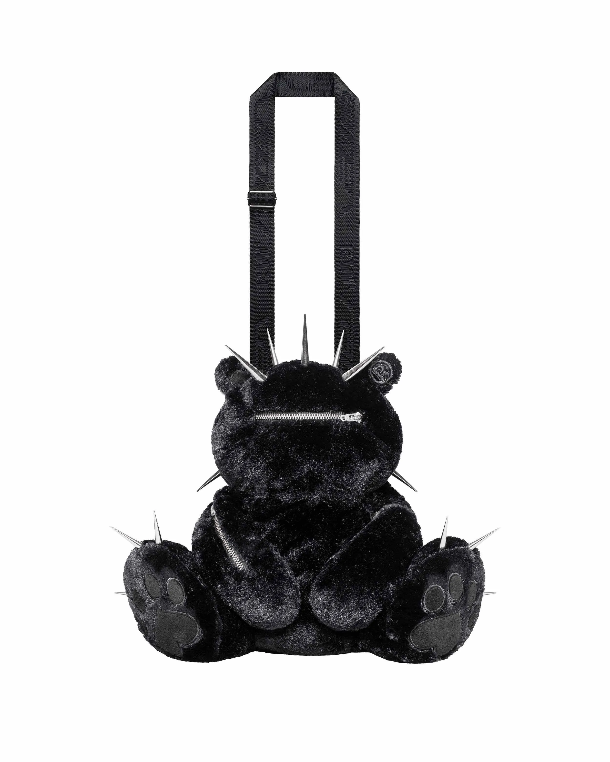 Black Plush Racing Bear Backpack with Adjustable Straps