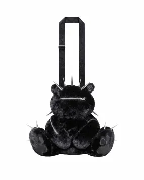 Black Plush Racing Bear Backpack with Adjustable Straps