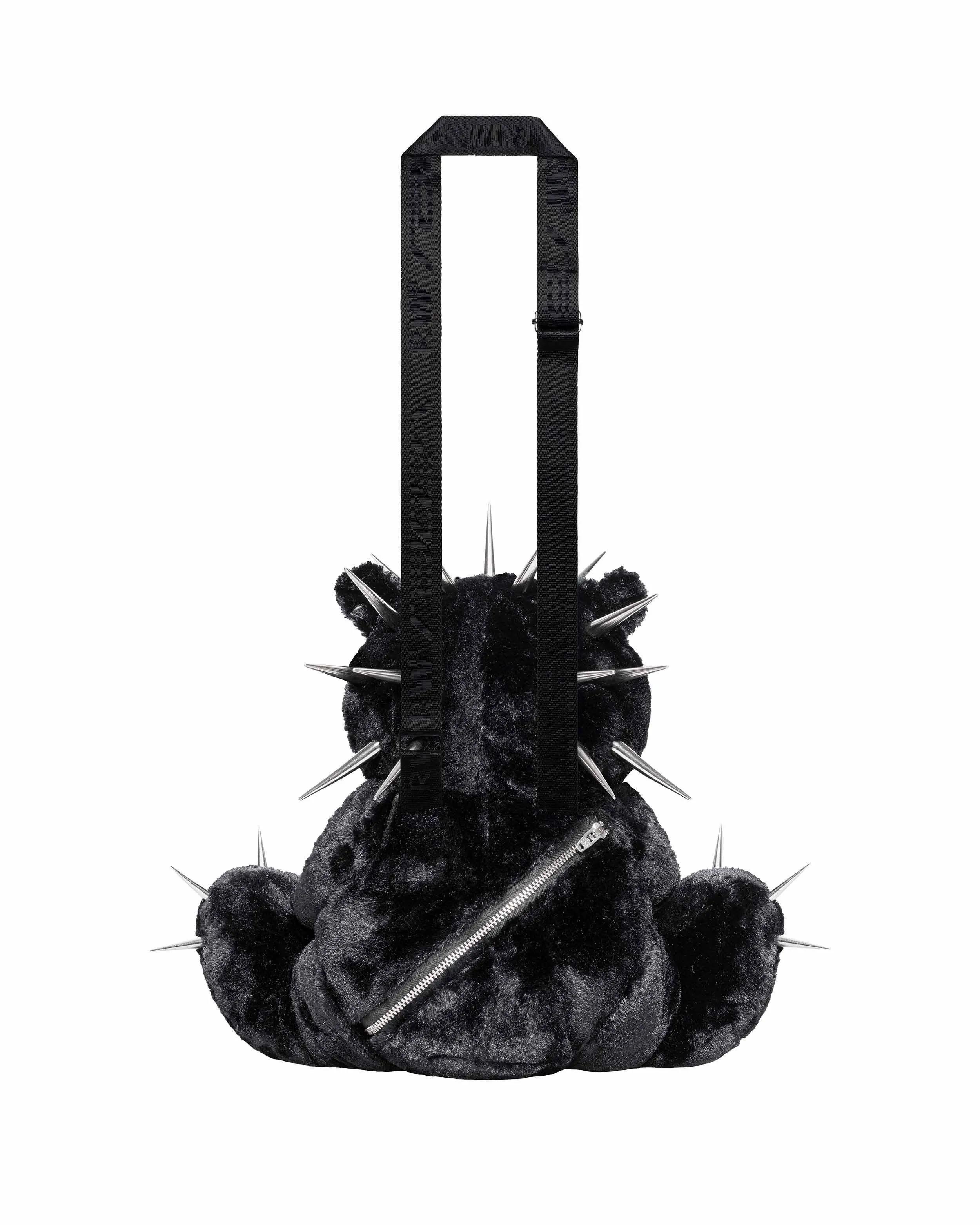 Black Plush Racing Bear Backpack with Adjustable Straps