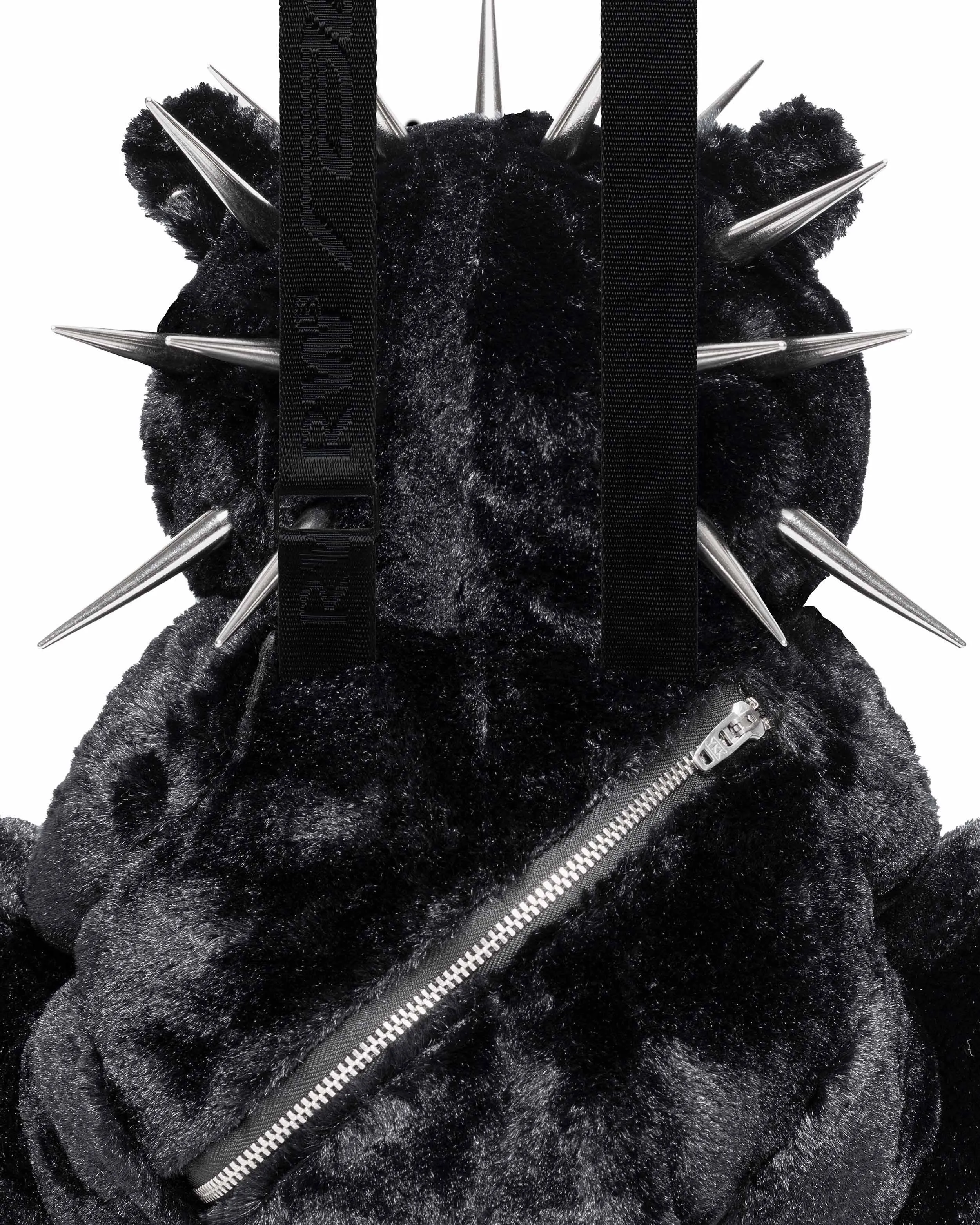 Black Plush Racing Bear Backpack with Adjustable Straps