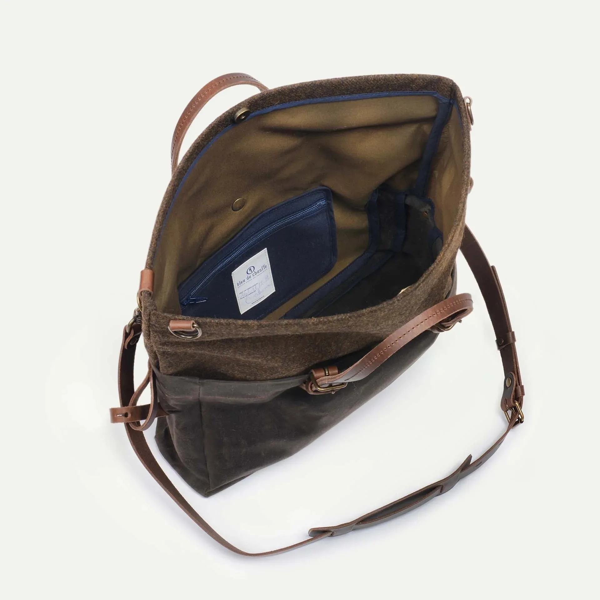 Bleu De Chauffe, Remix Business Bag, Khaki Wax/ Tweed