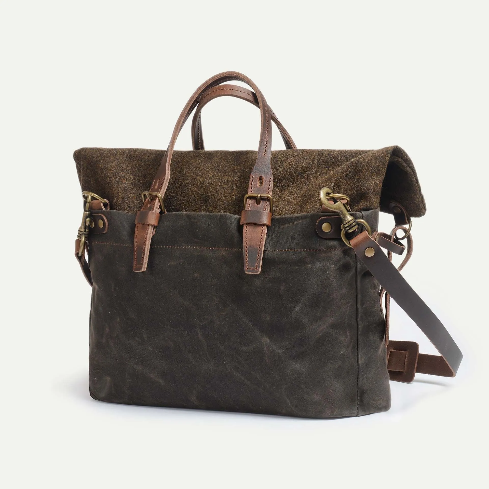 Bleu De Chauffe, Remix Business Bag, Khaki Wax/ Tweed