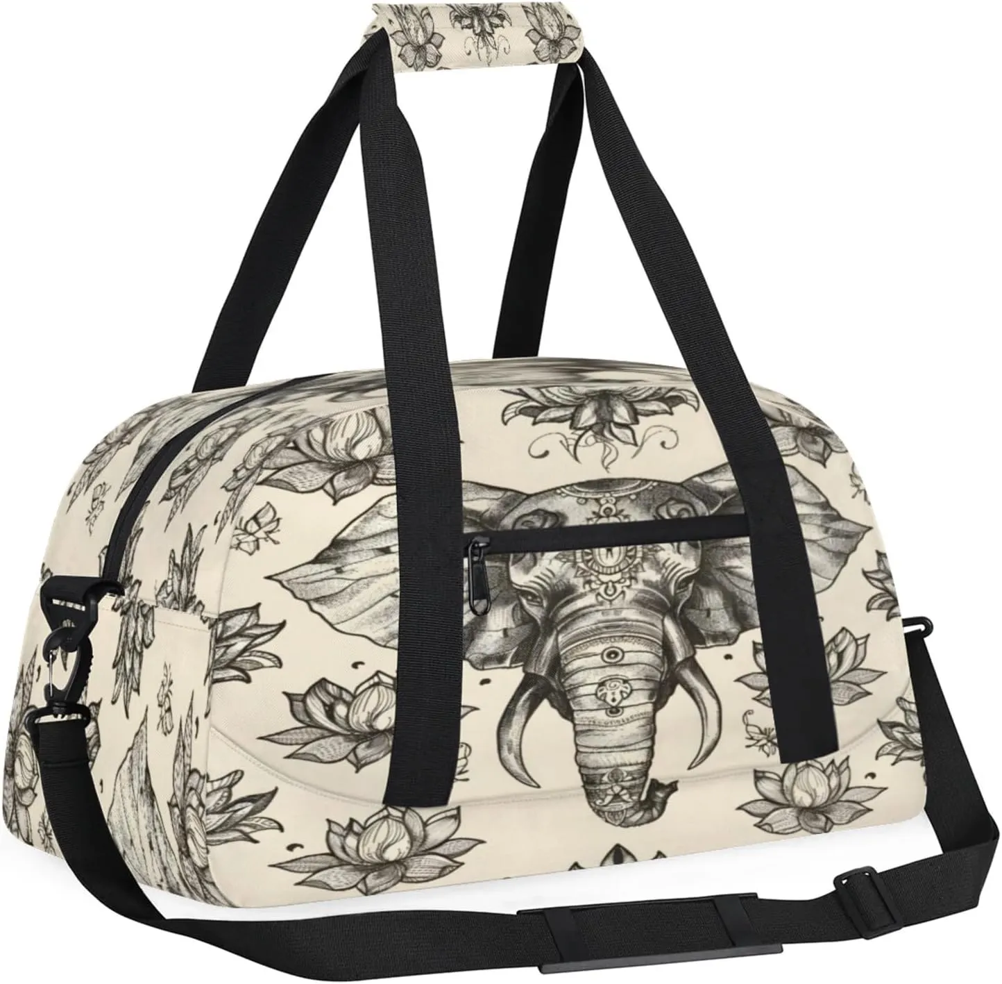Boho Elephant Gym Bag for Women Men, Sports Travel Duffel Bag Lightweight Workout Bag Carry On Overnight Weekender Bag
