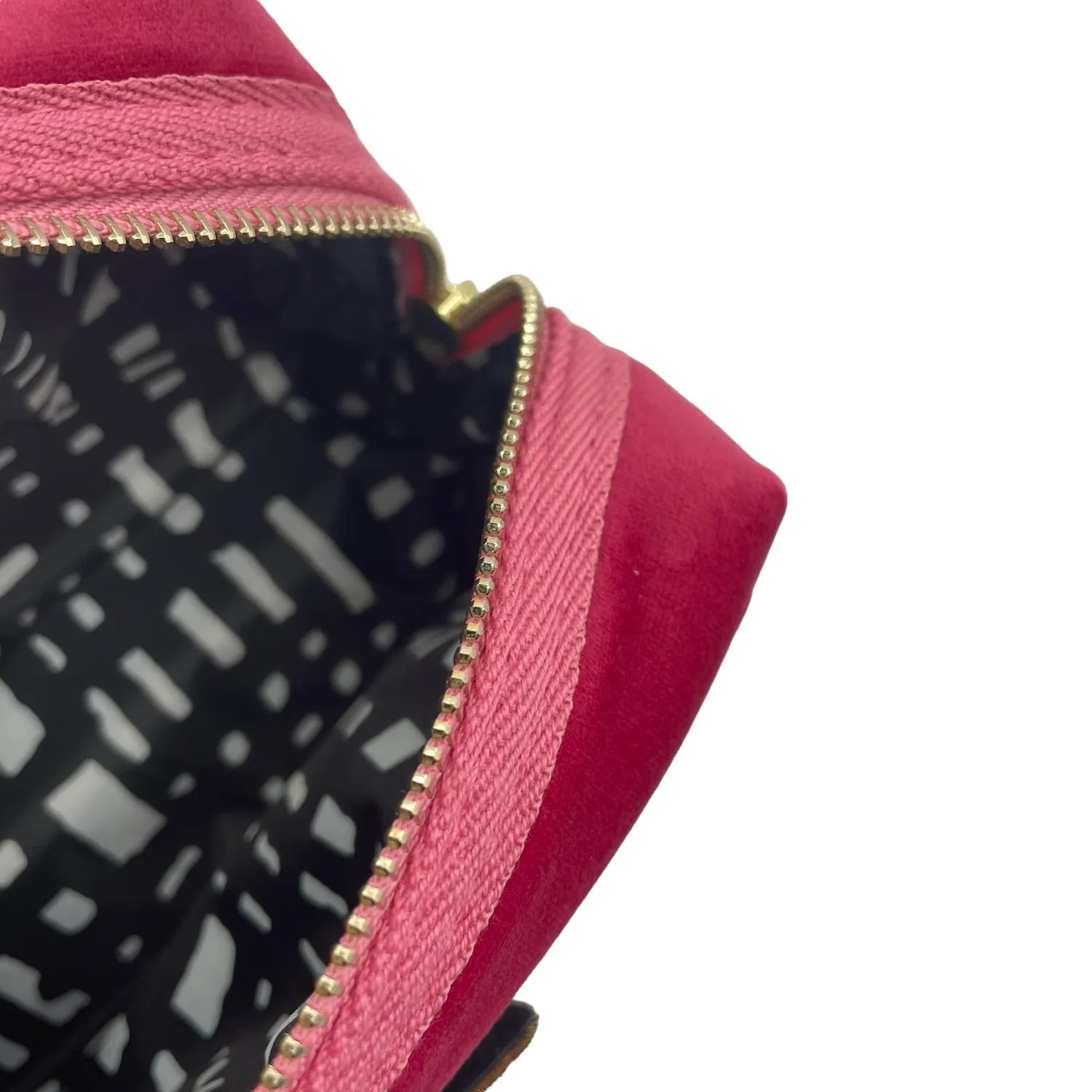 Bright pink make-up bag & Italian bee pin - recycled velvet