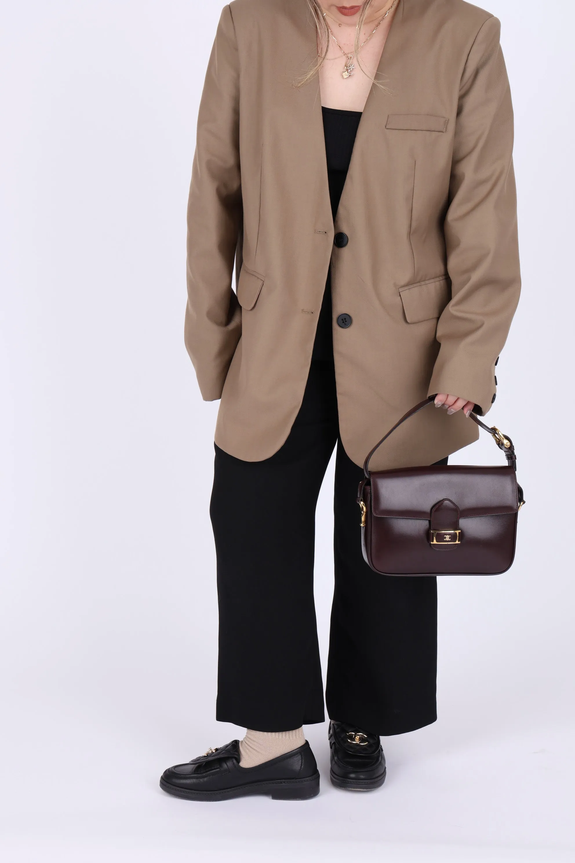 Celine Bordeaux Boxcalf Triomphe Shoulder Bag