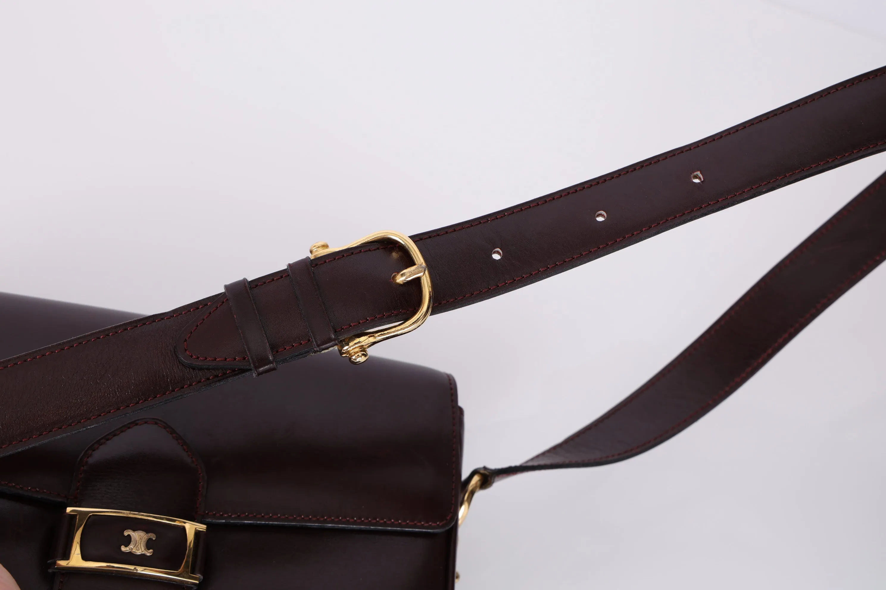 Celine Bordeaux Boxcalf Triomphe Shoulder Bag