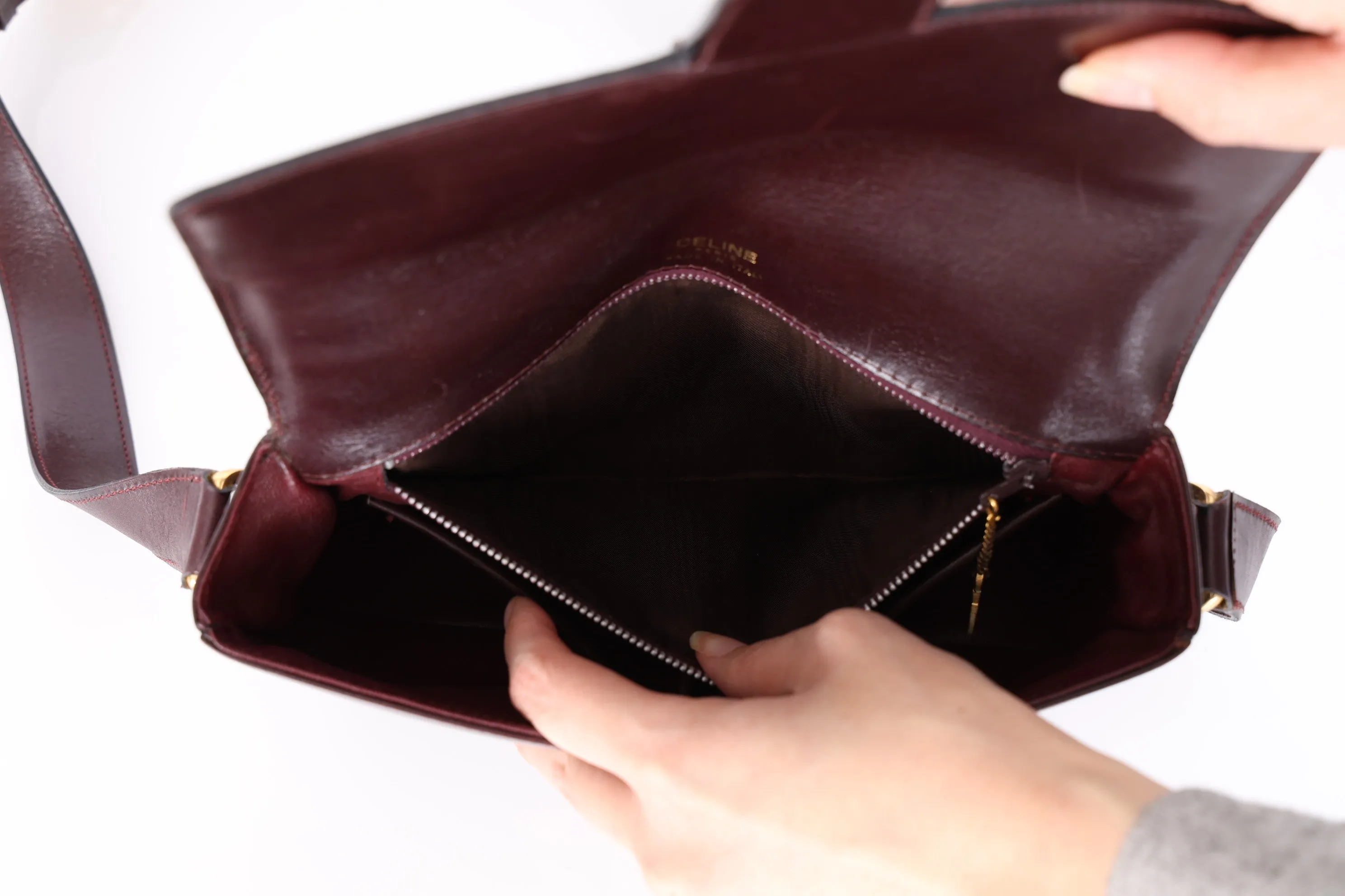 Celine Bordeaux Boxcalf Triomphe Shoulder Bag