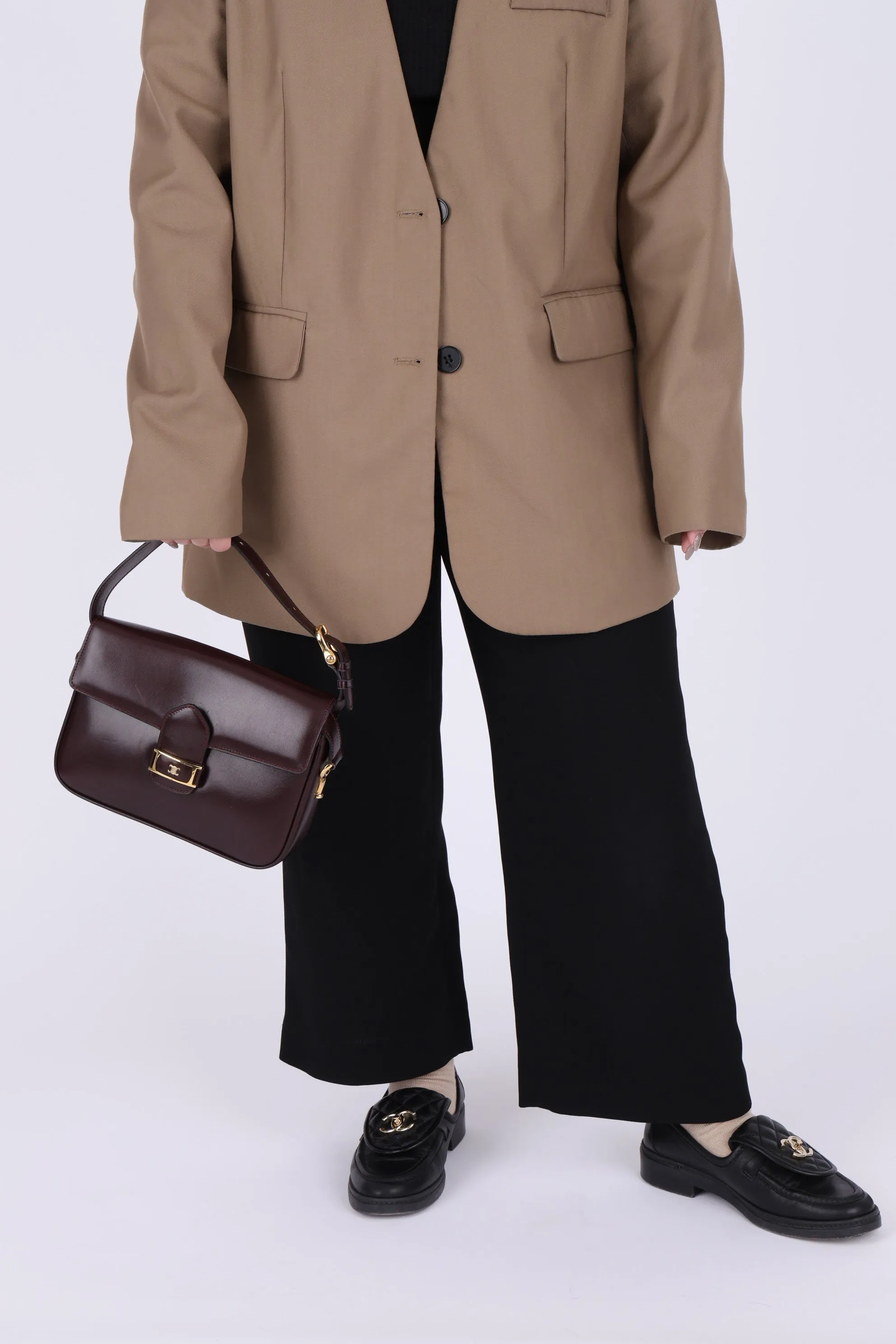 Celine Bordeaux Boxcalf Triomphe Shoulder Bag