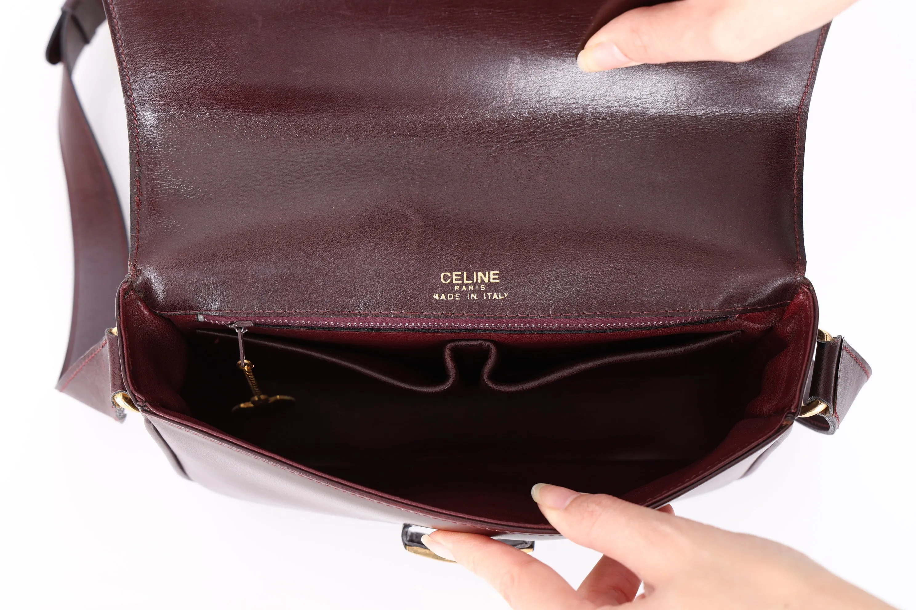 Celine Bordeaux Boxcalf Triomphe Shoulder Bag