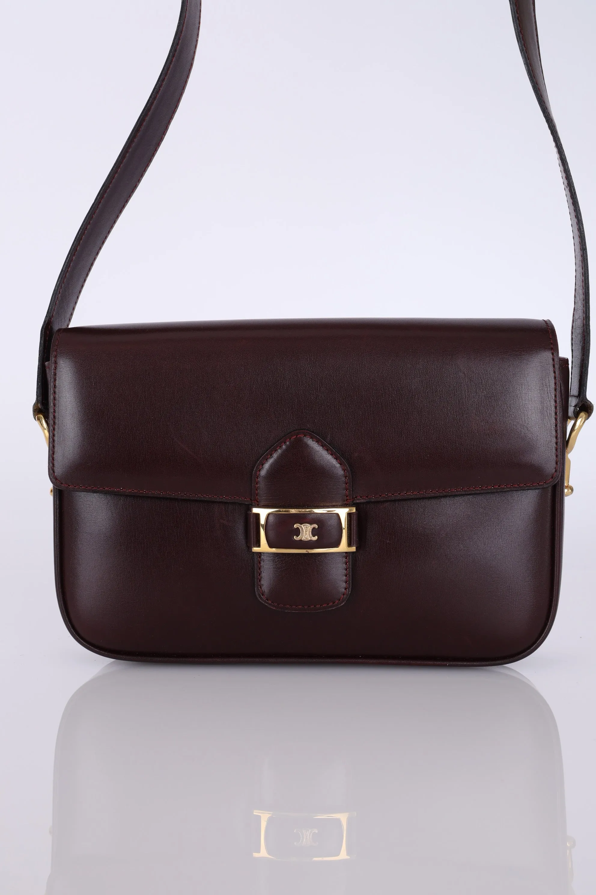 Celine Bordeaux Boxcalf Triomphe Shoulder Bag