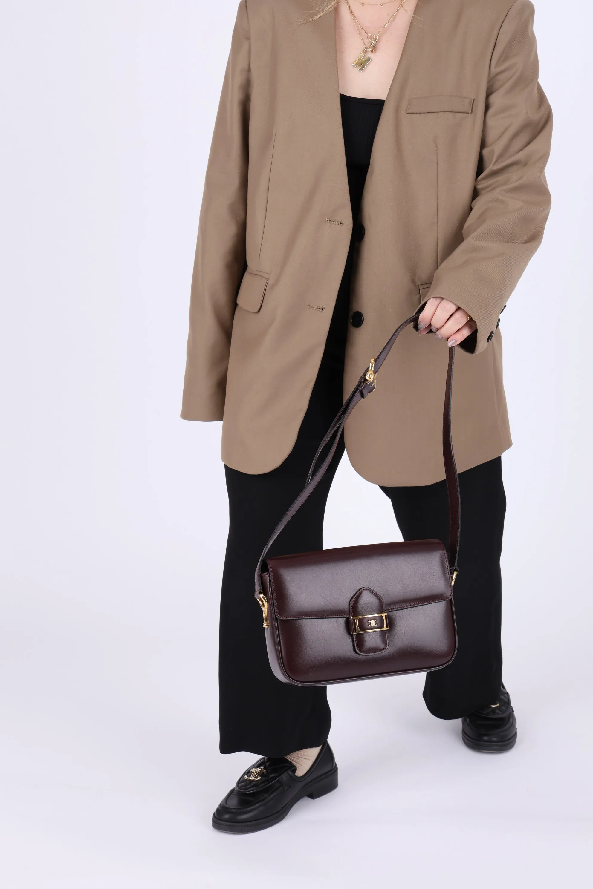 Celine Bordeaux Boxcalf Triomphe Shoulder Bag