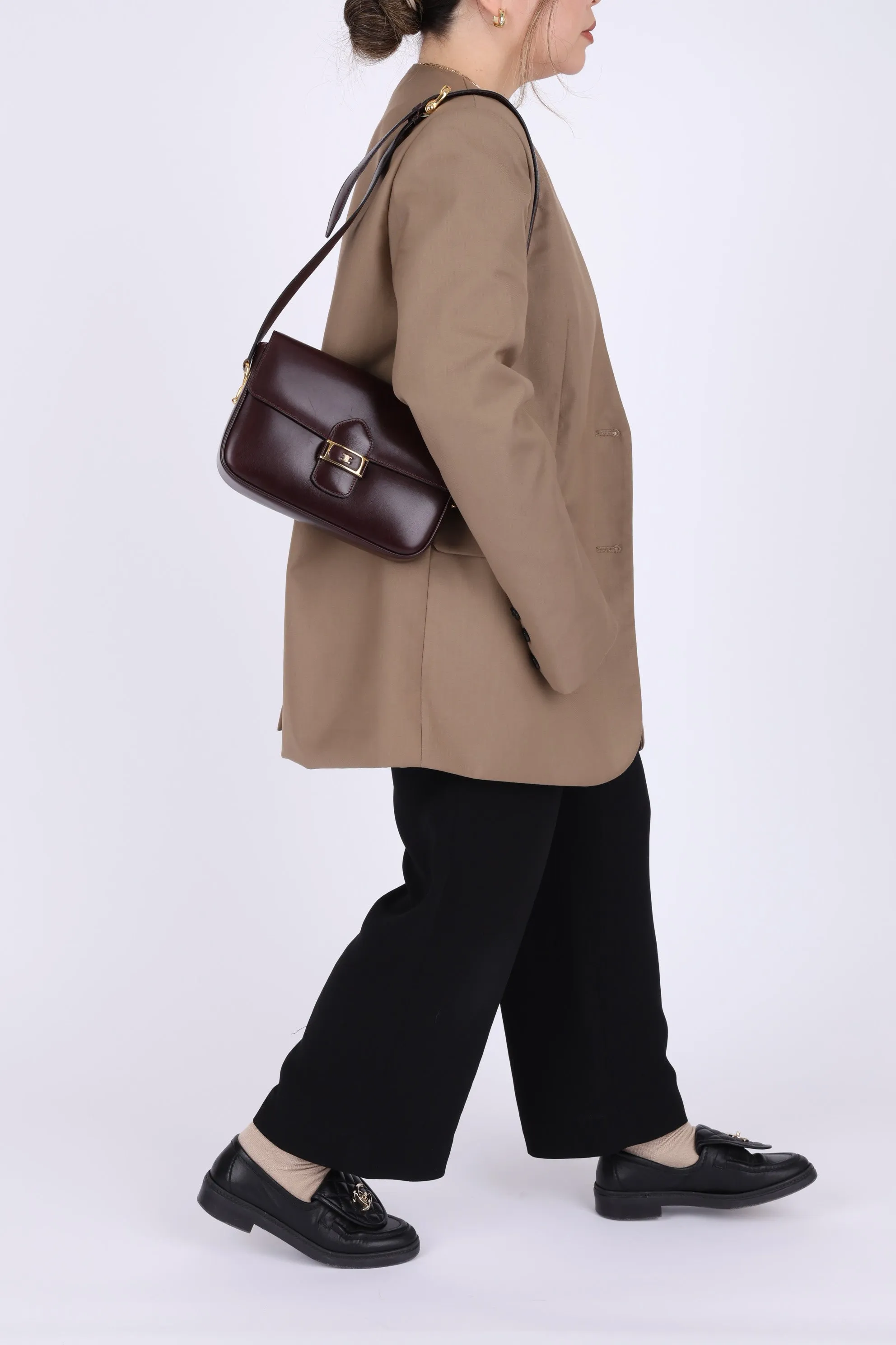 Celine Bordeaux Boxcalf Triomphe Shoulder Bag