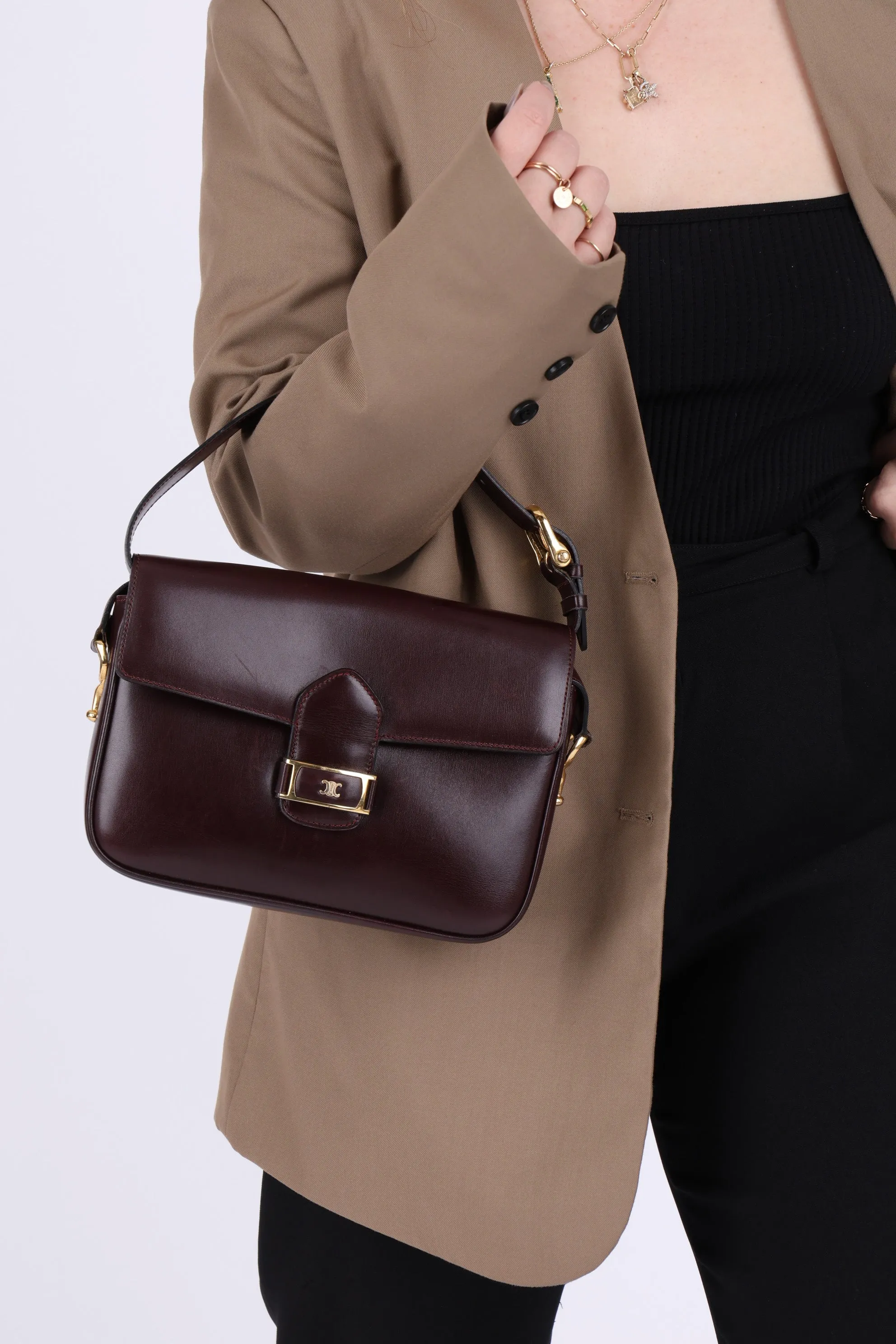 Celine Bordeaux Boxcalf Triomphe Shoulder Bag