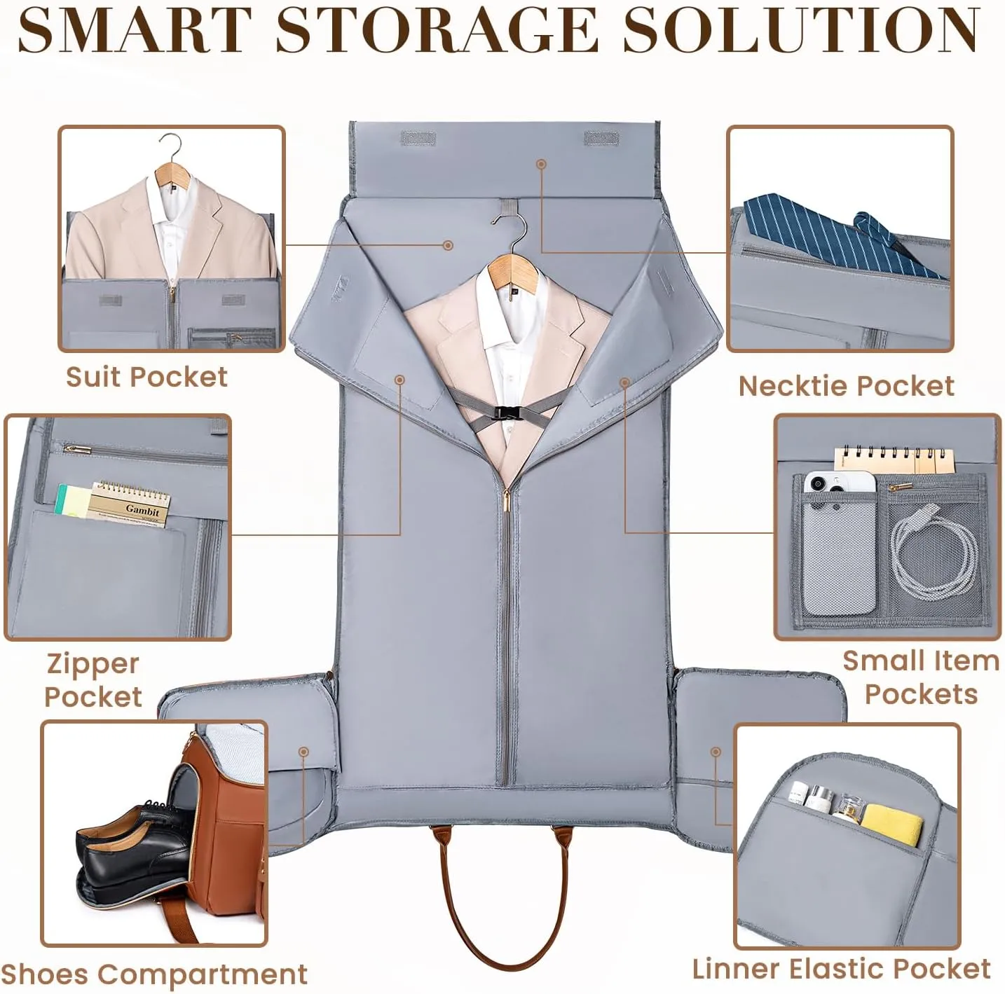 Convertible Garment Bag for Travel, Garment Duffle Bag for Men Women, PU Leather Travel Garment Bag Carry On, 2 in 1 Suit Travel Bags for Hanging Clothes with Shoe Compartment-Reddish Brown