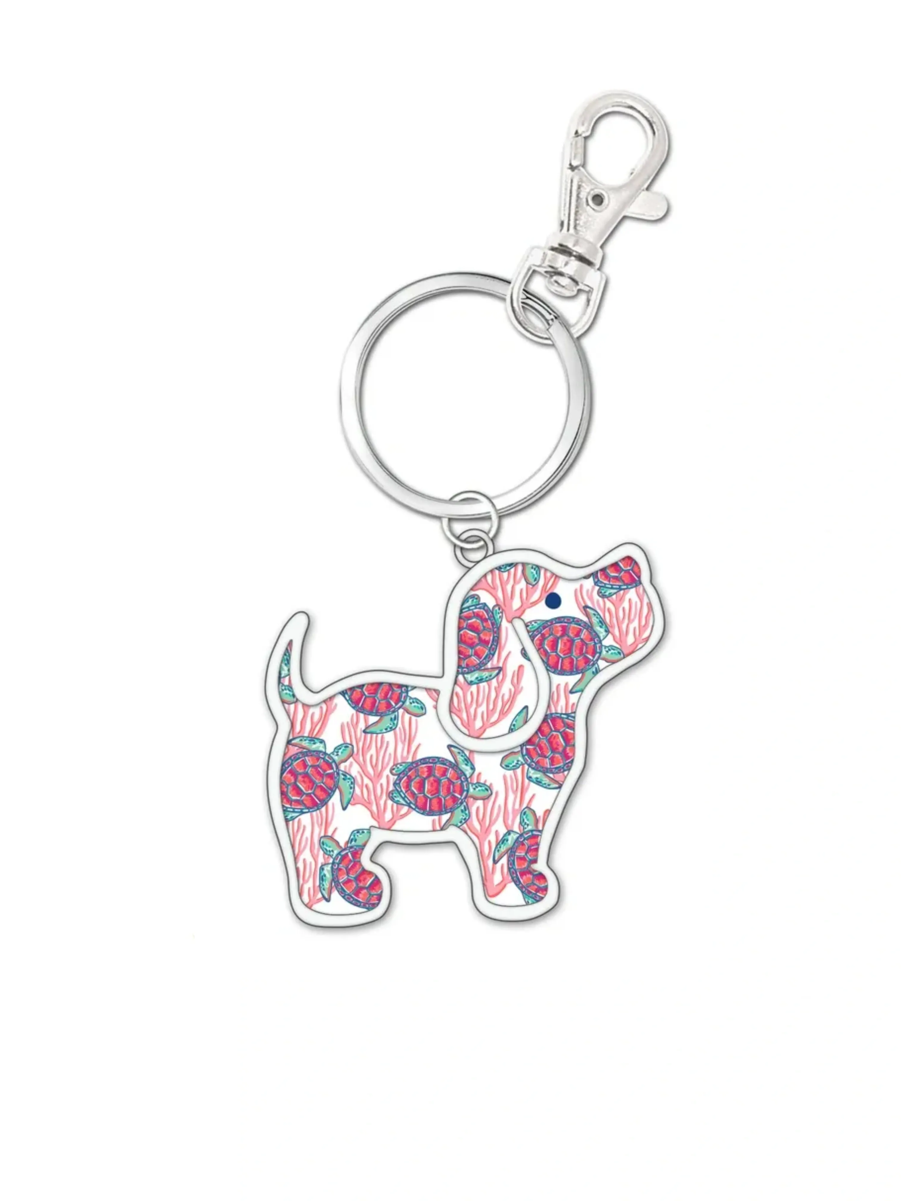 CORAL TURTLE PATTERN PUP KEY RING