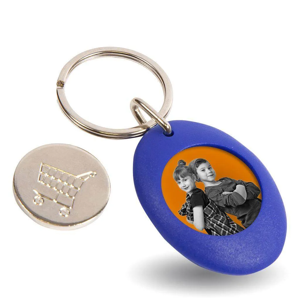 CR-ZCOIN Round Blank Plastic Photo Insert Keyring with Shopping Trolley Coin - 25mm - Pack of 10