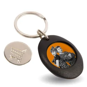 CR-ZCOIN Round Blank Plastic Photo Insert Keyring with Shopping Trolley Coin - 25mm - Pack of 10