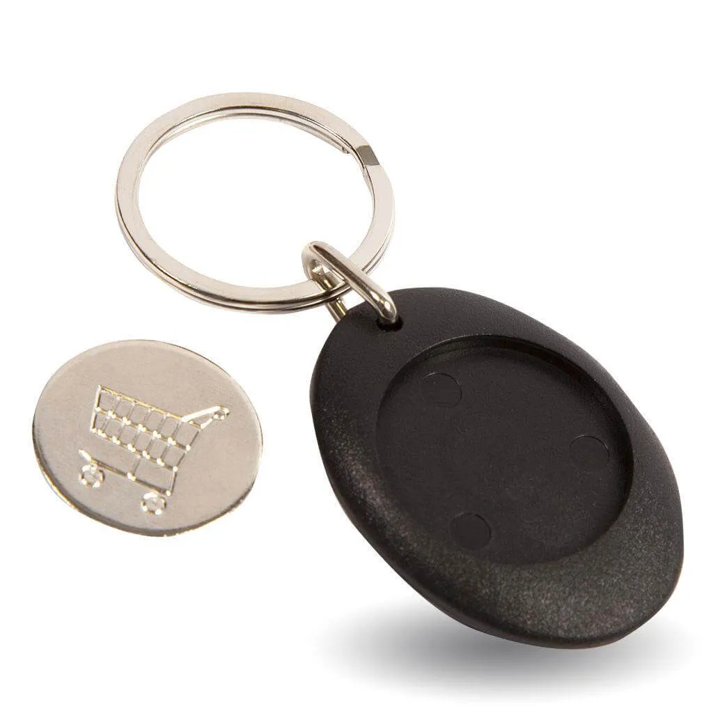 CR-ZCOIN Round Blank Plastic Photo Insert Keyring with Shopping Trolley Coin - 25mm - Pack of 10