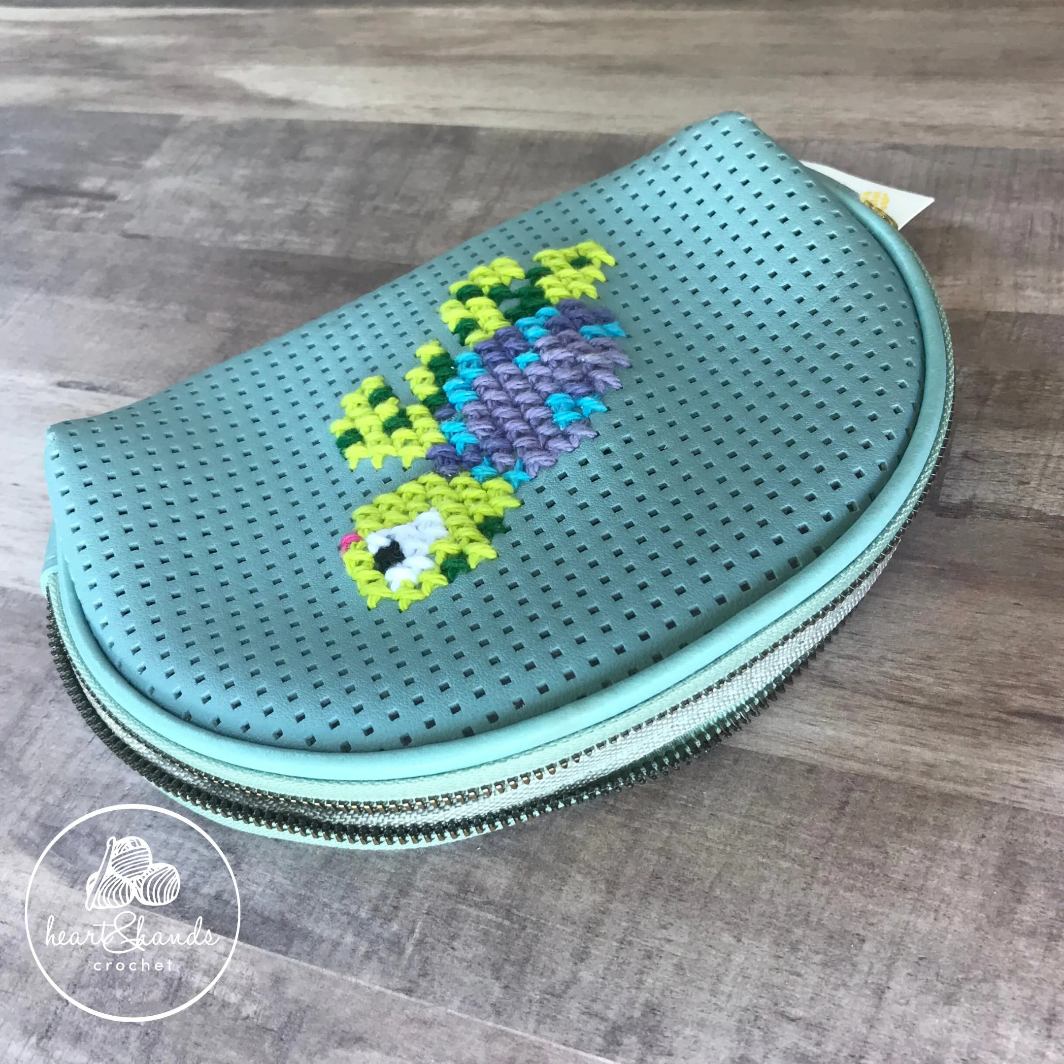 Cross Stitched Zipper Pouch - Sea Turtle