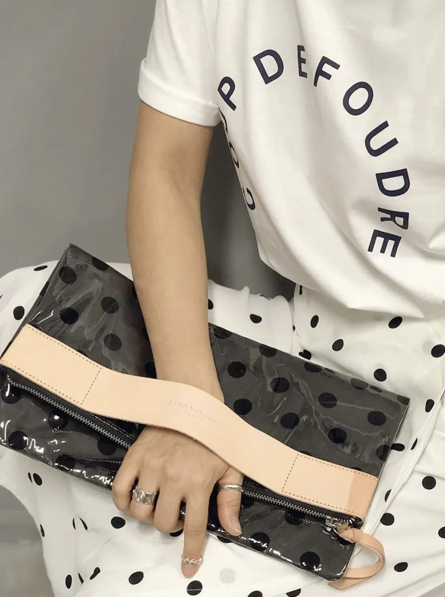 Dots leather handle clutch bag (2 colours)