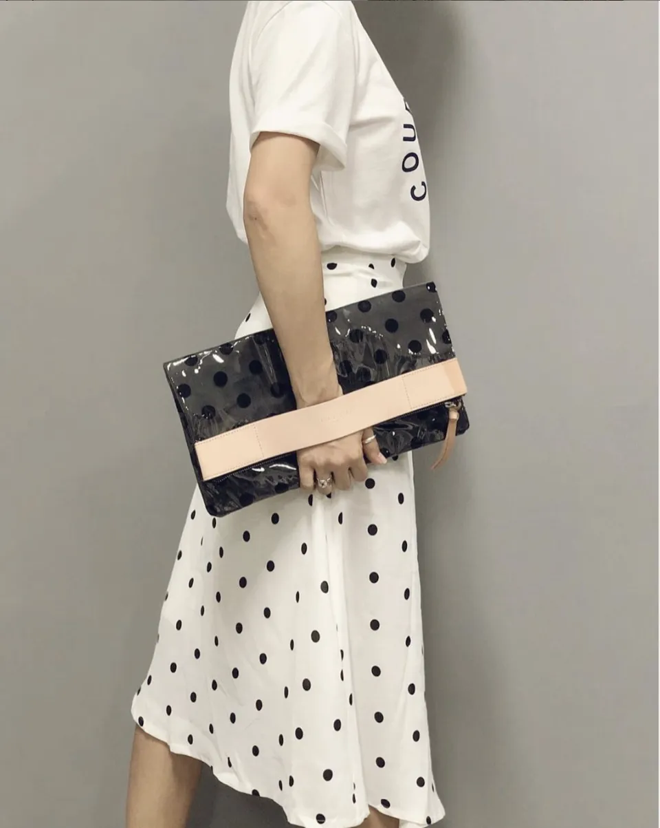 Dots leather handle clutch bag (2 colours)