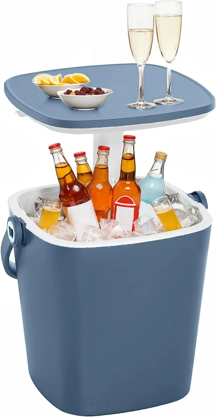 DRATO Outdoor Cooler Table Rattan Style Patio 8 Gallon Beer and Wine Cooler Height-Adjustable Outdoor 3-in-1 Ice with Drainage Plug for Deck Pool Party Barbecue Picnic