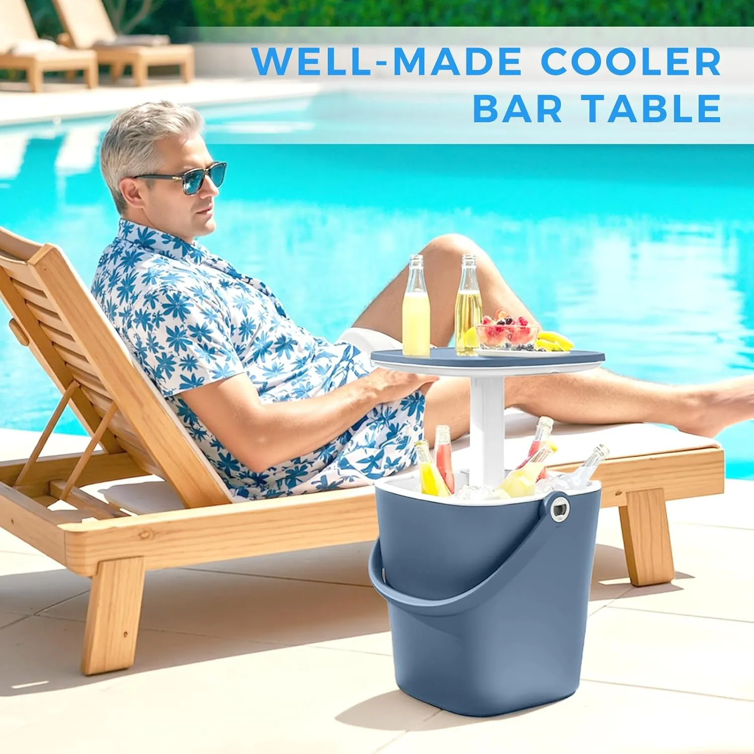 DRATO Outdoor Cooler Table Rattan Style Patio 8 Gallon Beer and Wine Cooler Height-Adjustable Outdoor 3-in-1 Ice with Drainage Plug for Deck Pool Party Barbecue Picnic
