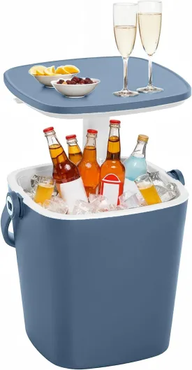 DRATO Outdoor Cooler Table Rattan Style Patio 8 Gallon Beer and Wine Cooler Height-Adjustable Outdoor 3-in-1 Ice with Drainage Plug for Deck Pool Party Barbecue Picnic