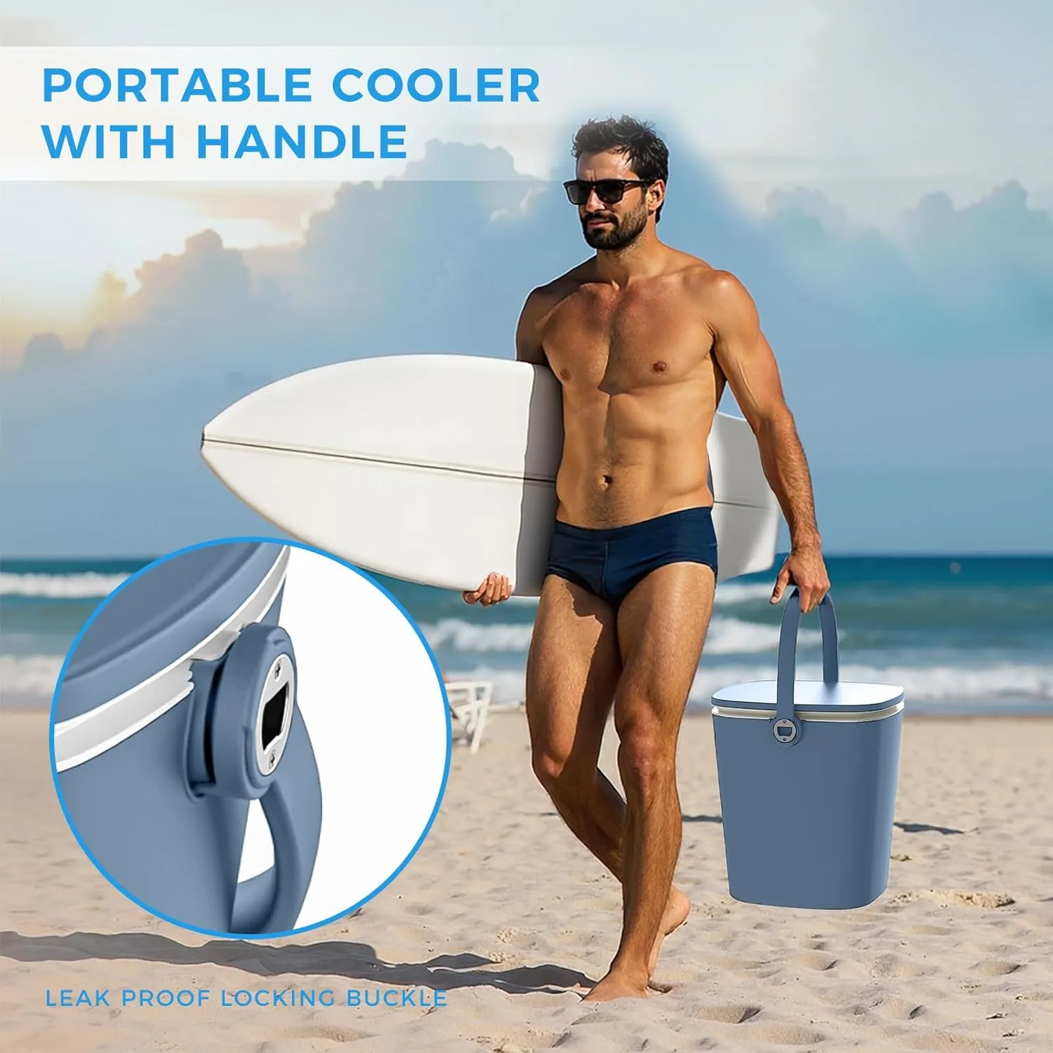 DRATO Outdoor Cooler Table Rattan Style Patio 8 Gallon Beer and Wine Cooler Height-Adjustable Outdoor 3-in-1 Ice with Drainage Plug for Deck Pool Party Barbecue Picnic