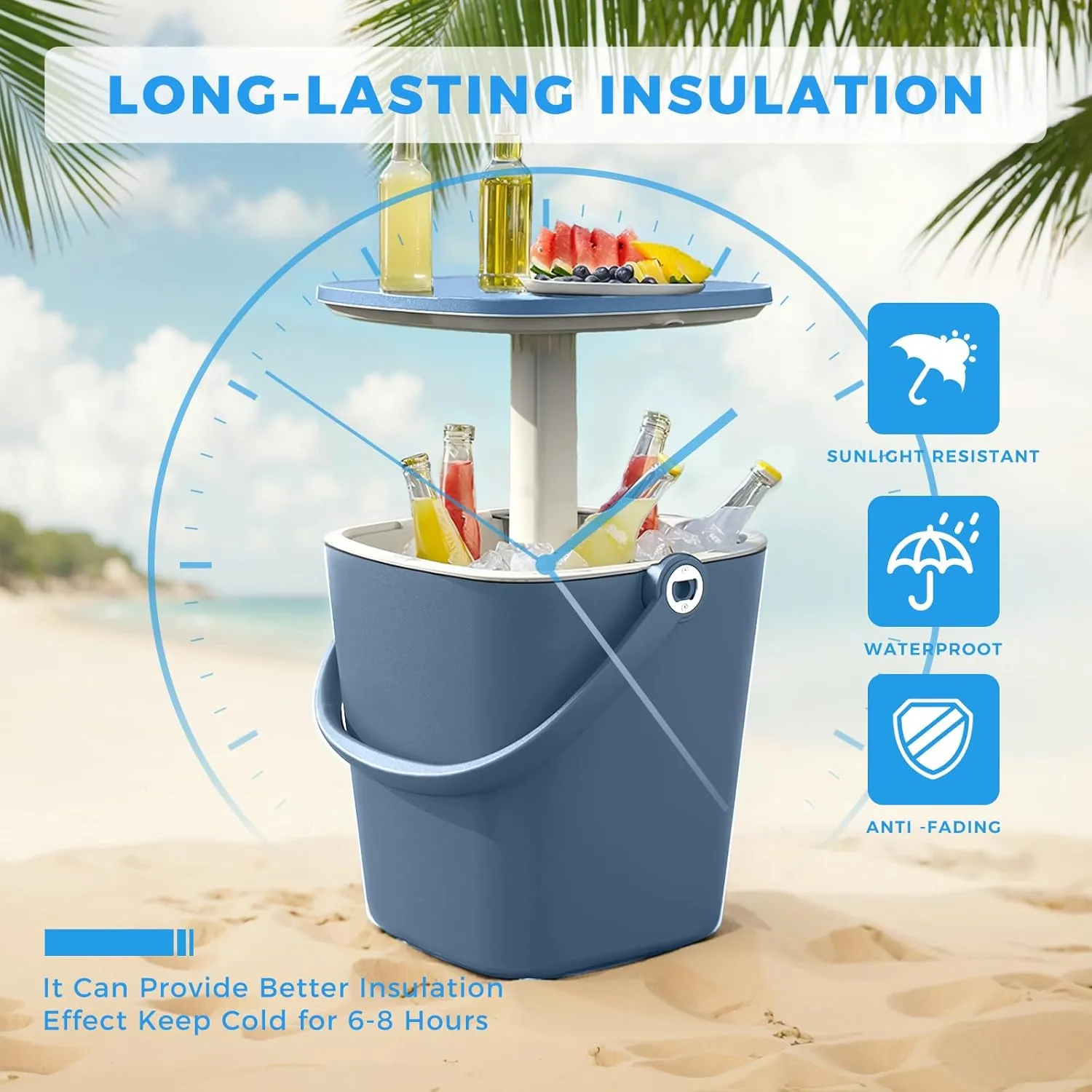 DRATO Outdoor Cooler Table Rattan Style Patio 8 Gallon Beer and Wine Cooler Height-Adjustable Outdoor 3-in-1 Ice with Drainage Plug for Deck Pool Party Barbecue Picnic