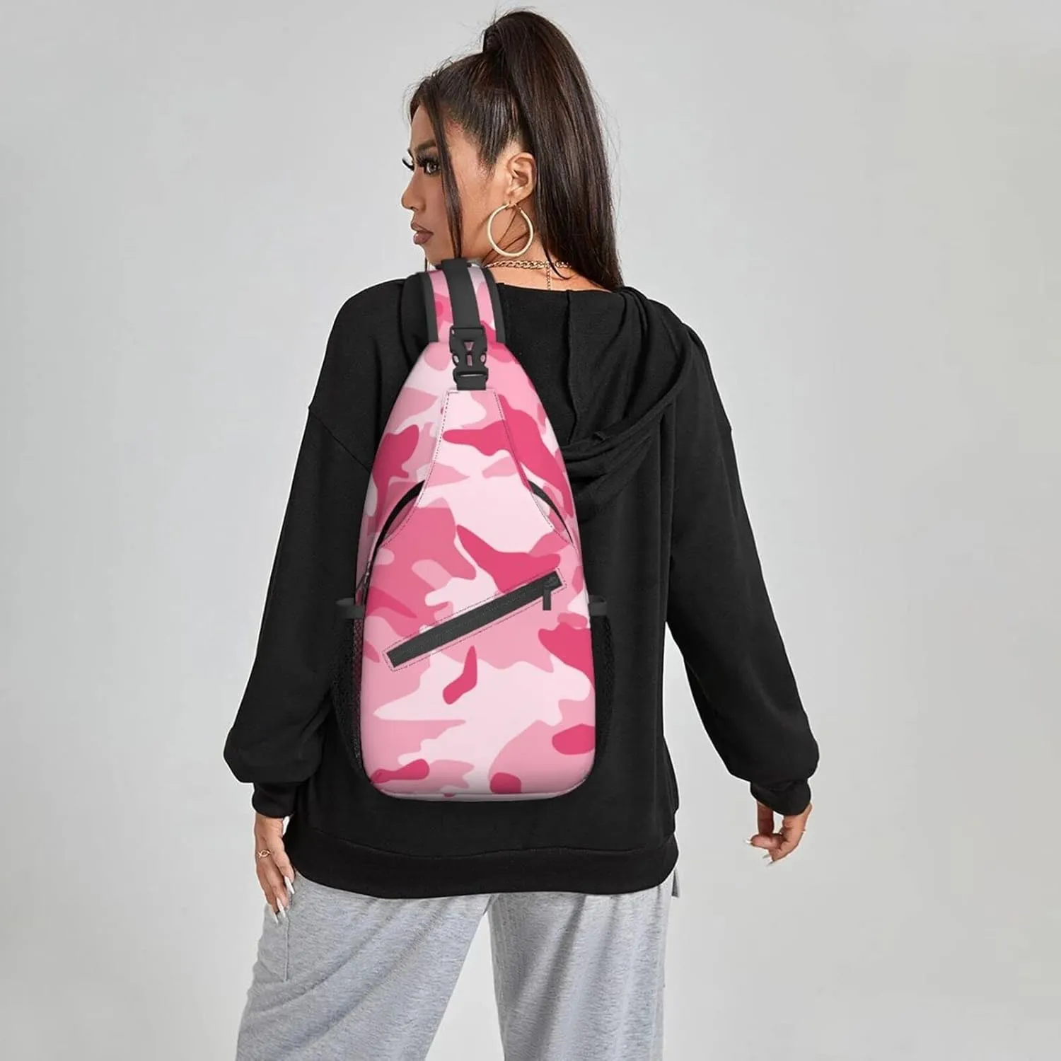 Famame Abstract Camouflage Pink Sling Backpack Chest Bag Crossbody Shoulder Bag Gym Cycling Travel Hiking Daypack For Men Women