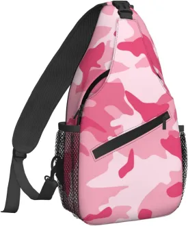 Famame Abstract Camouflage Pink Sling Backpack Chest Bag Crossbody Shoulder Bag Gym Cycling Travel Hiking Daypack For Men Women