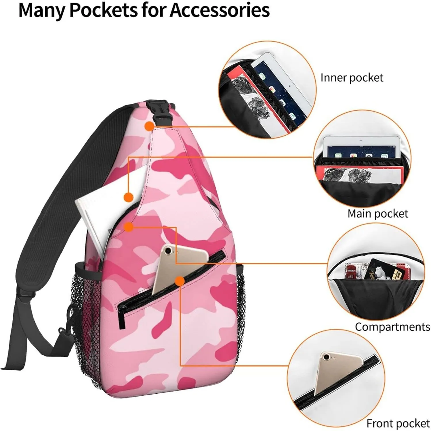 Famame Abstract Camouflage Pink Sling Backpack Chest Bag Crossbody Shoulder Bag Gym Cycling Travel Hiking Daypack For Men Women
