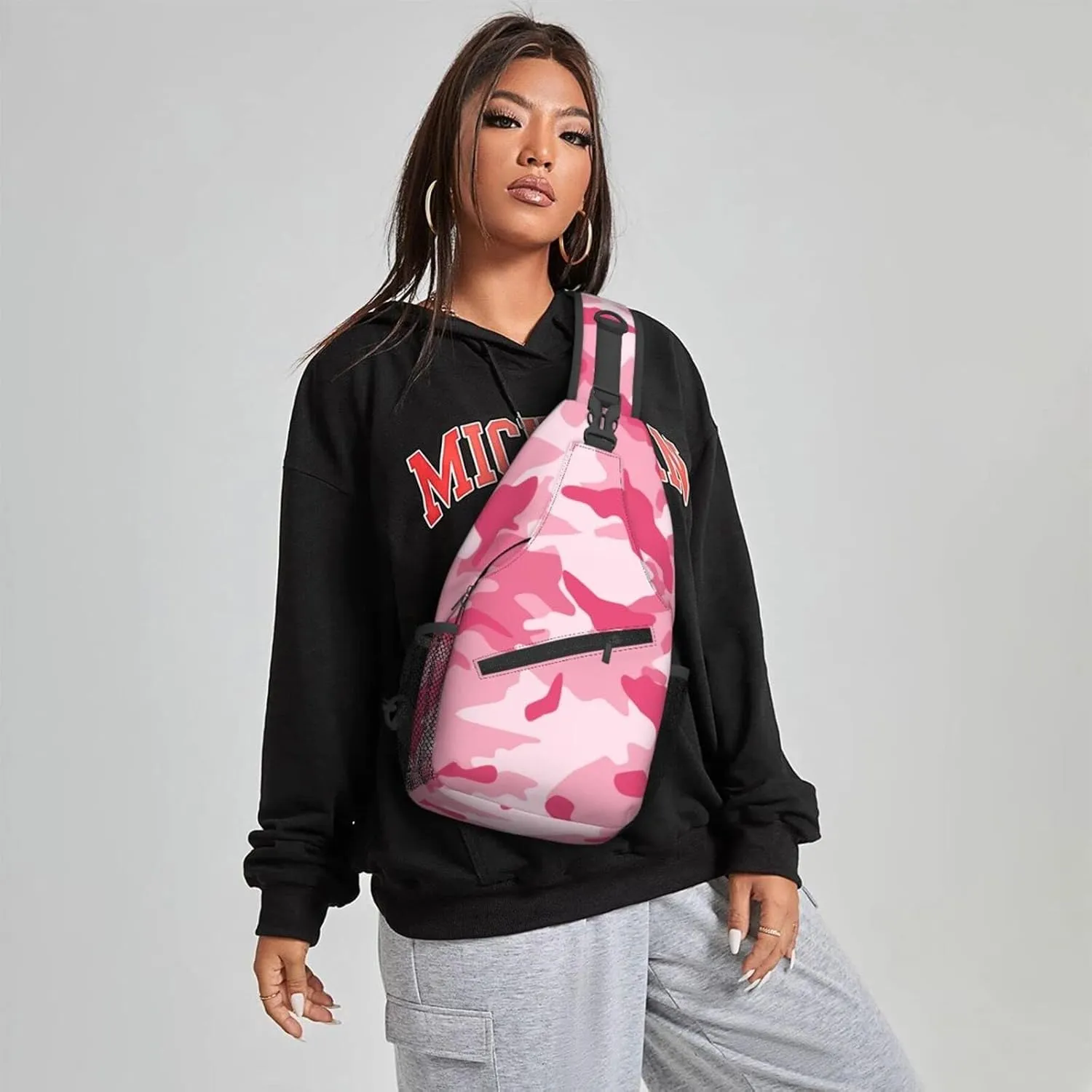 Famame Abstract Camouflage Pink Sling Backpack Chest Bag Crossbody Shoulder Bag Gym Cycling Travel Hiking Daypack For Men Women