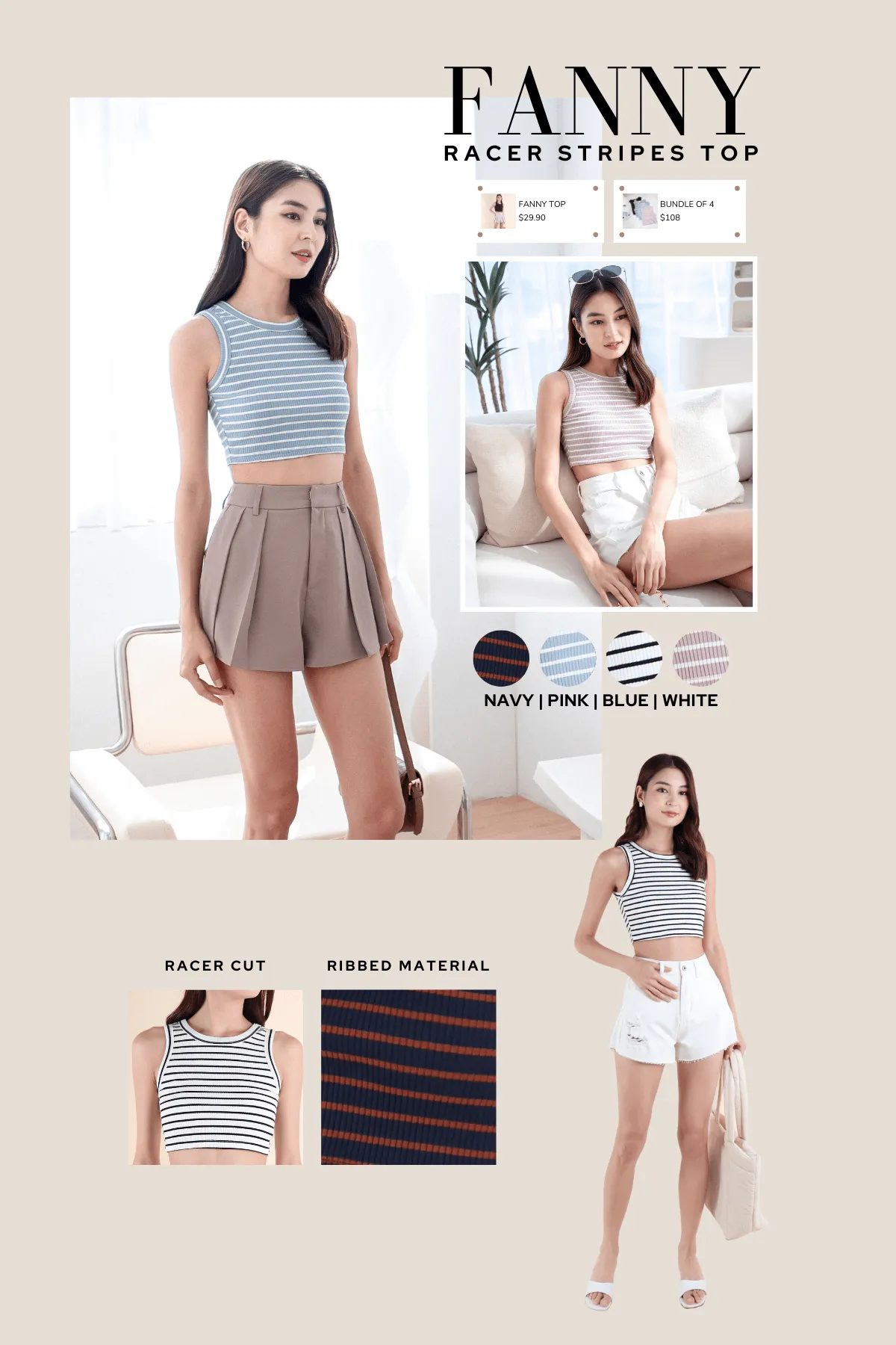 FANNY RACER STRIPES TOP IN PINK