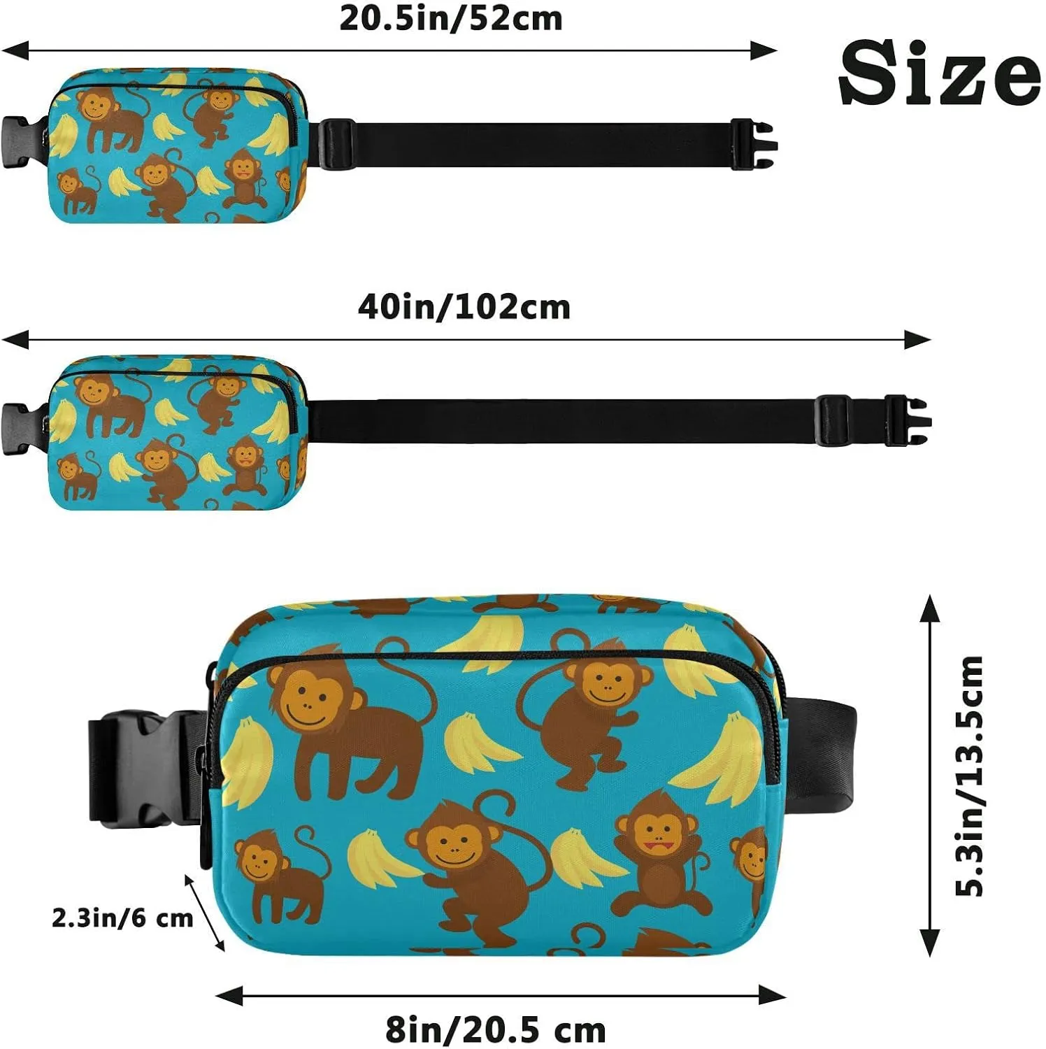 Funny Monkey Banana Fanny Pack for Men Women,Crossbody Waist Bag Pack with Adjustable Strap Mini Belt Bag for Running Cycling