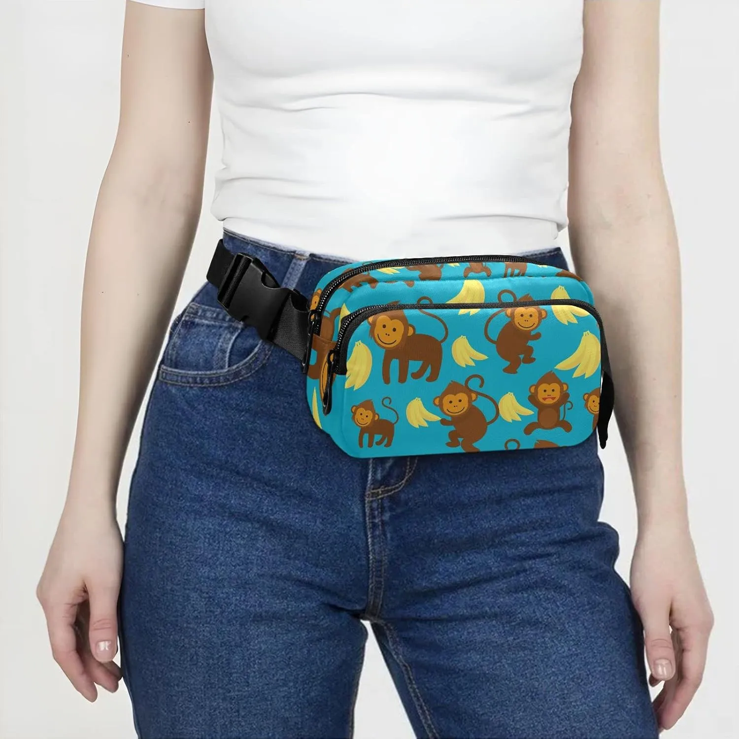 Funny Monkey Banana Fanny Pack for Men Women,Crossbody Waist Bag Pack with Adjustable Strap Mini Belt Bag for Running Cycling