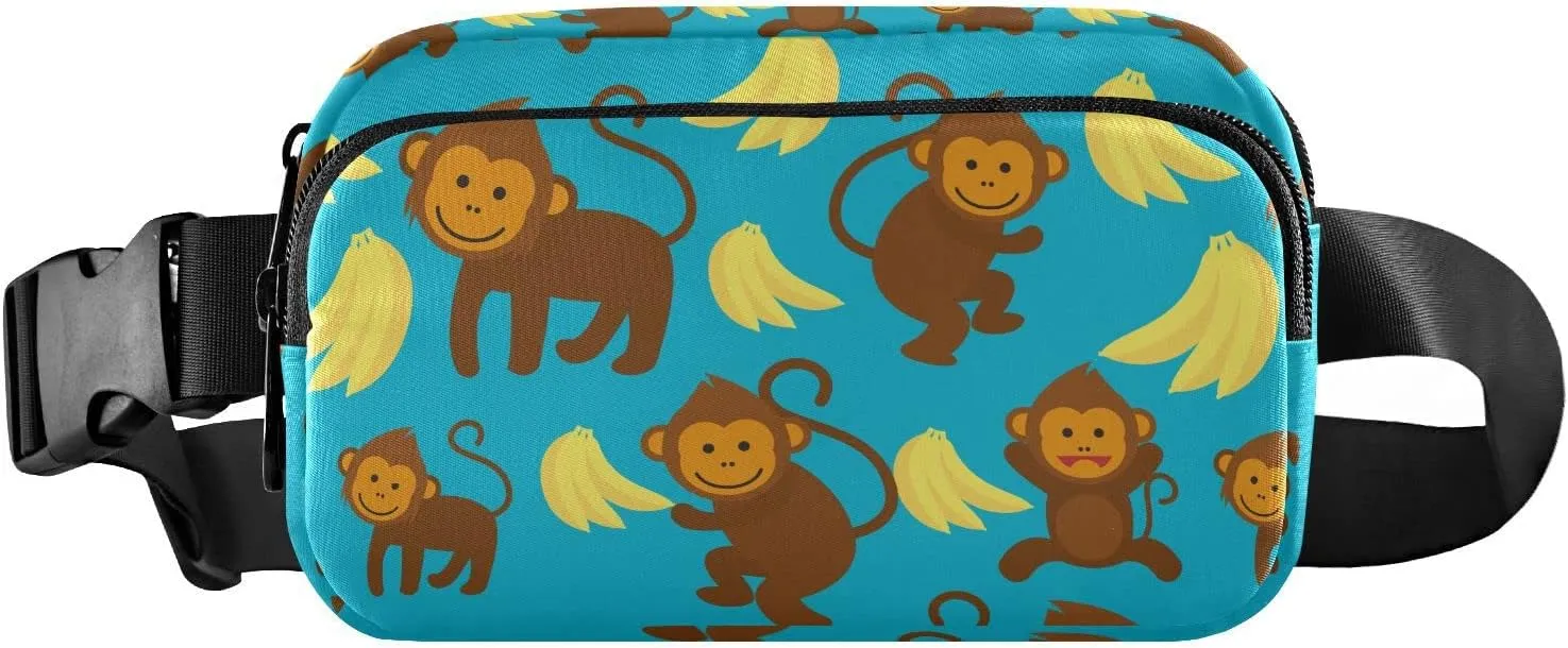Funny Monkey Banana Fanny Pack for Men Women,Crossbody Waist Bag Pack with Adjustable Strap Mini Belt Bag for Running Cycling