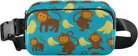 Funny Monkey Banana Fanny Pack for Men Women,Crossbody Waist Bag Pack with Adjustable Strap Mini Belt Bag for Running Cycling