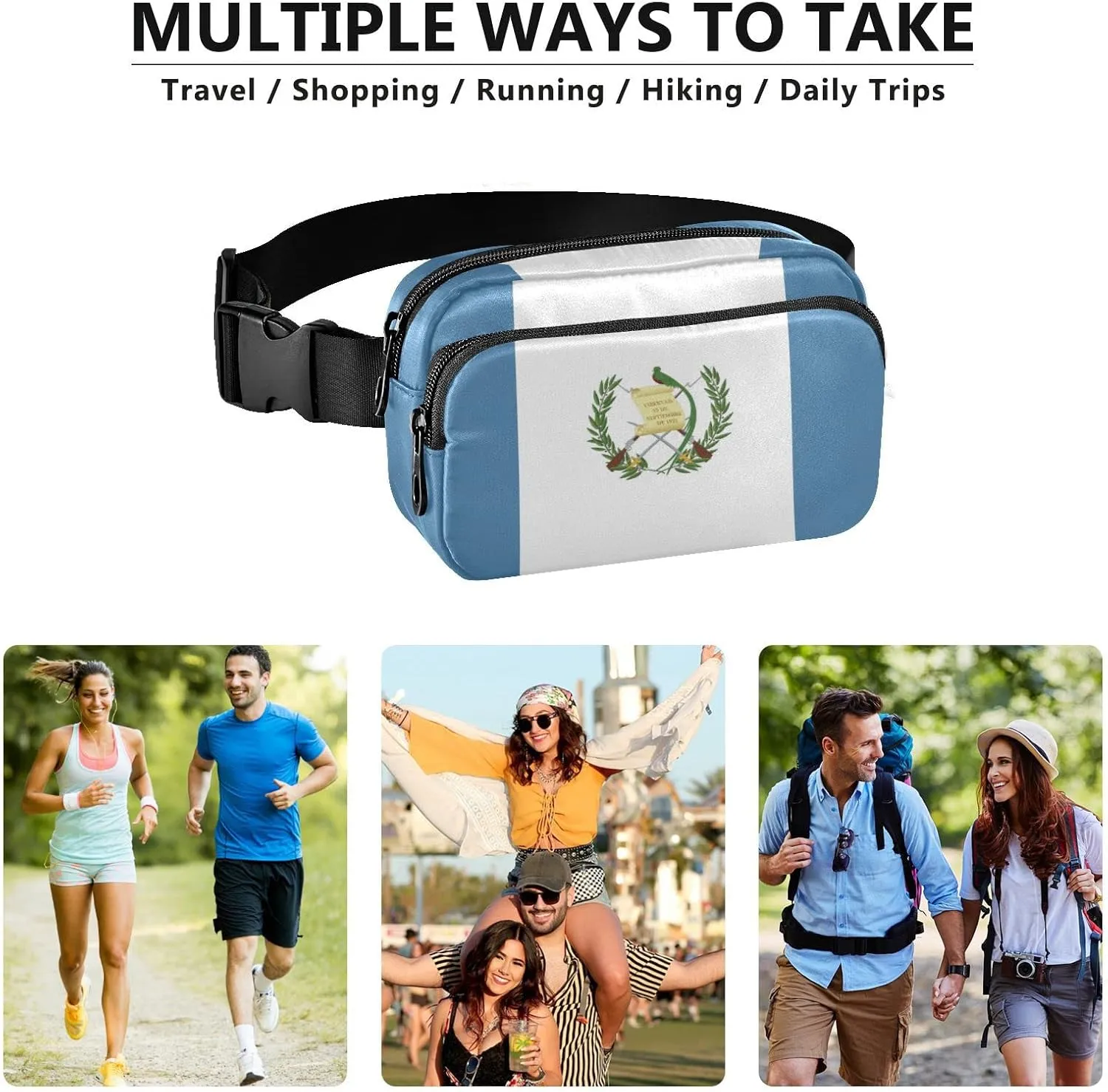 Guatemala Flag Fanny Pack for Men Women,Crossbody Waist Bag Pack with Adjustable Strap Mini Belt Bag for Running Cycling