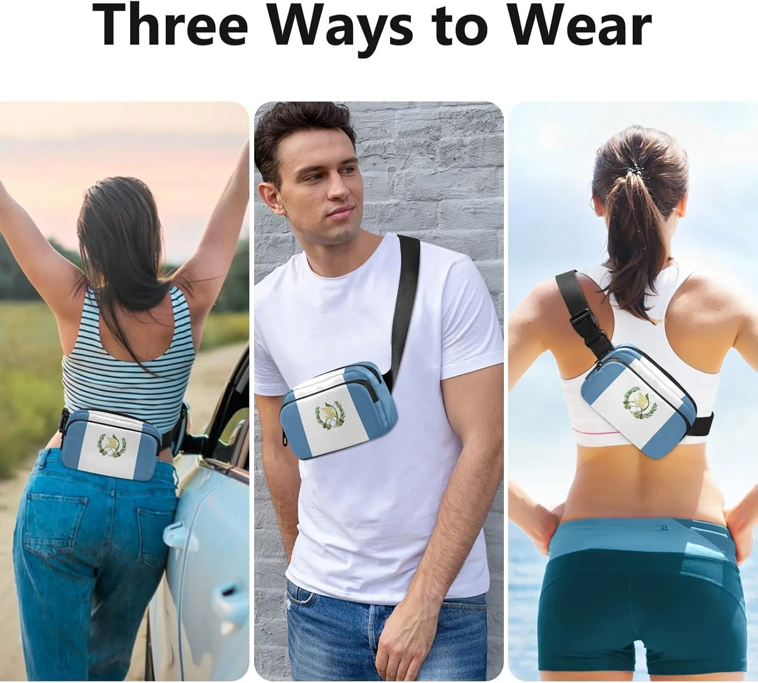 Guatemala Flag Fanny Pack for Men Women,Crossbody Waist Bag Pack with Adjustable Strap Mini Belt Bag for Running Cycling