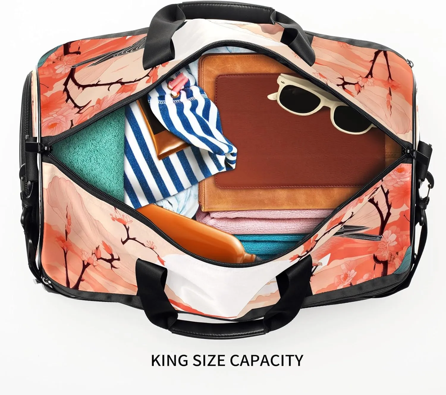 Gym Bag for Women, Carry on Weekender Overnight Bag, Travel Duffel Bags, Personal Item Travel Bag Tote Bag Workout Dance Bag, Chinese Painting Bird - 24