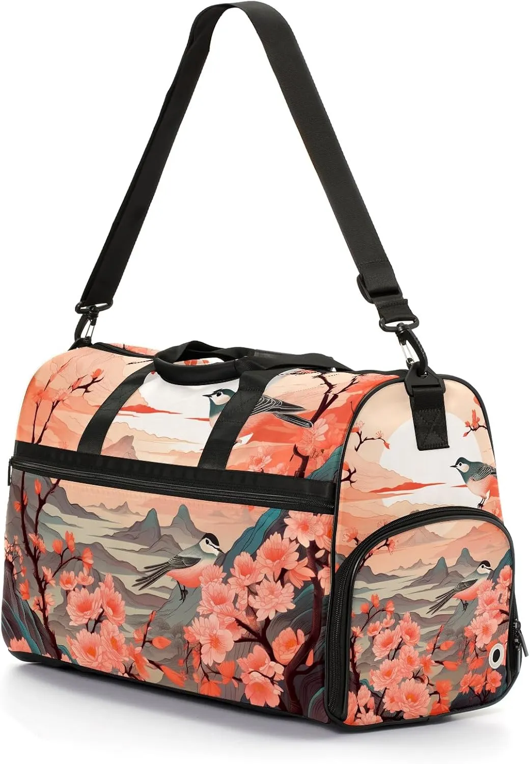 Gym Bag for Women, Carry on Weekender Overnight Bag, Travel Duffel Bags, Personal Item Travel Bag Tote Bag Workout Dance Bag, Chinese Painting Bird - 24